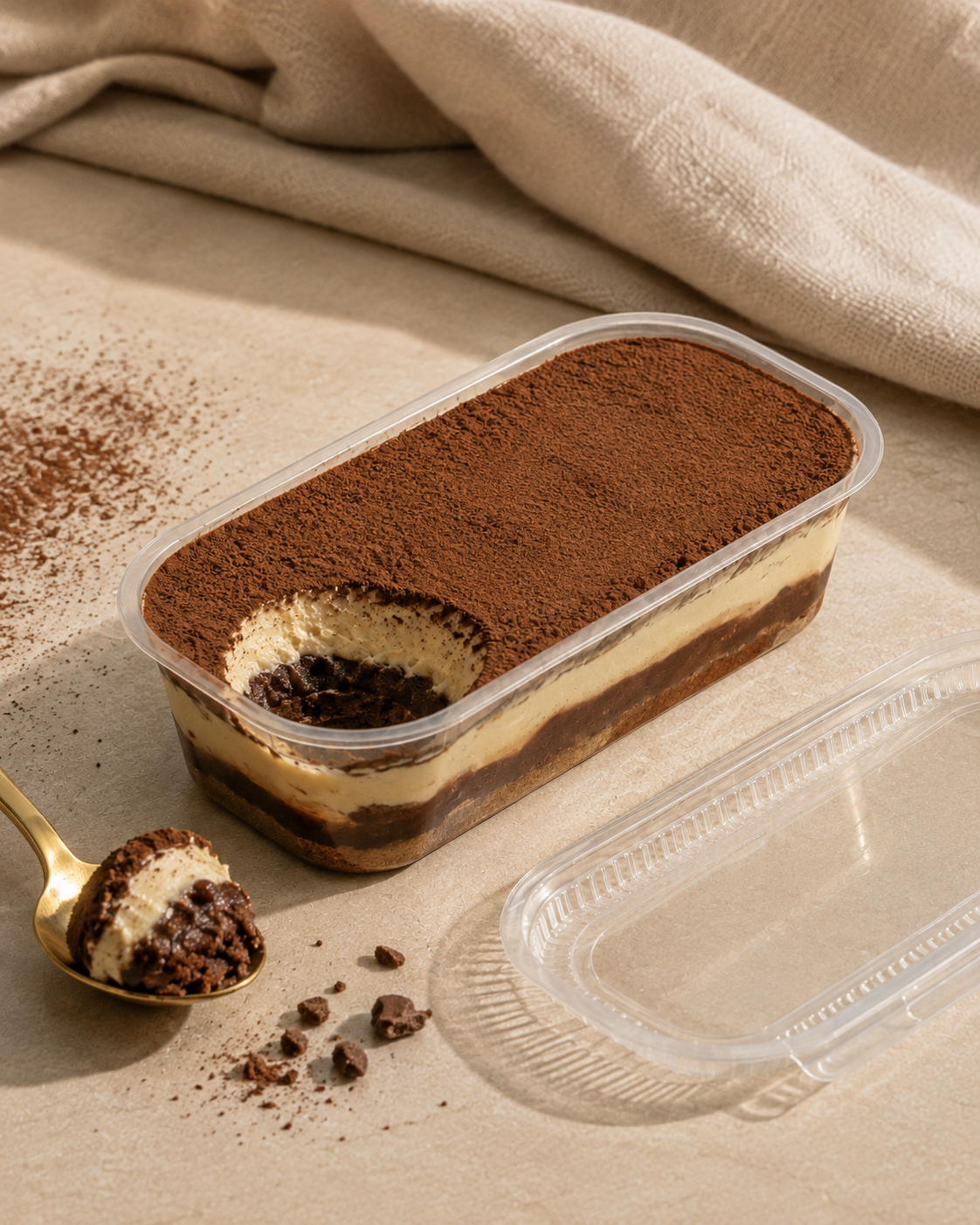 Milo high protein tiramisu dessert in a clear tub